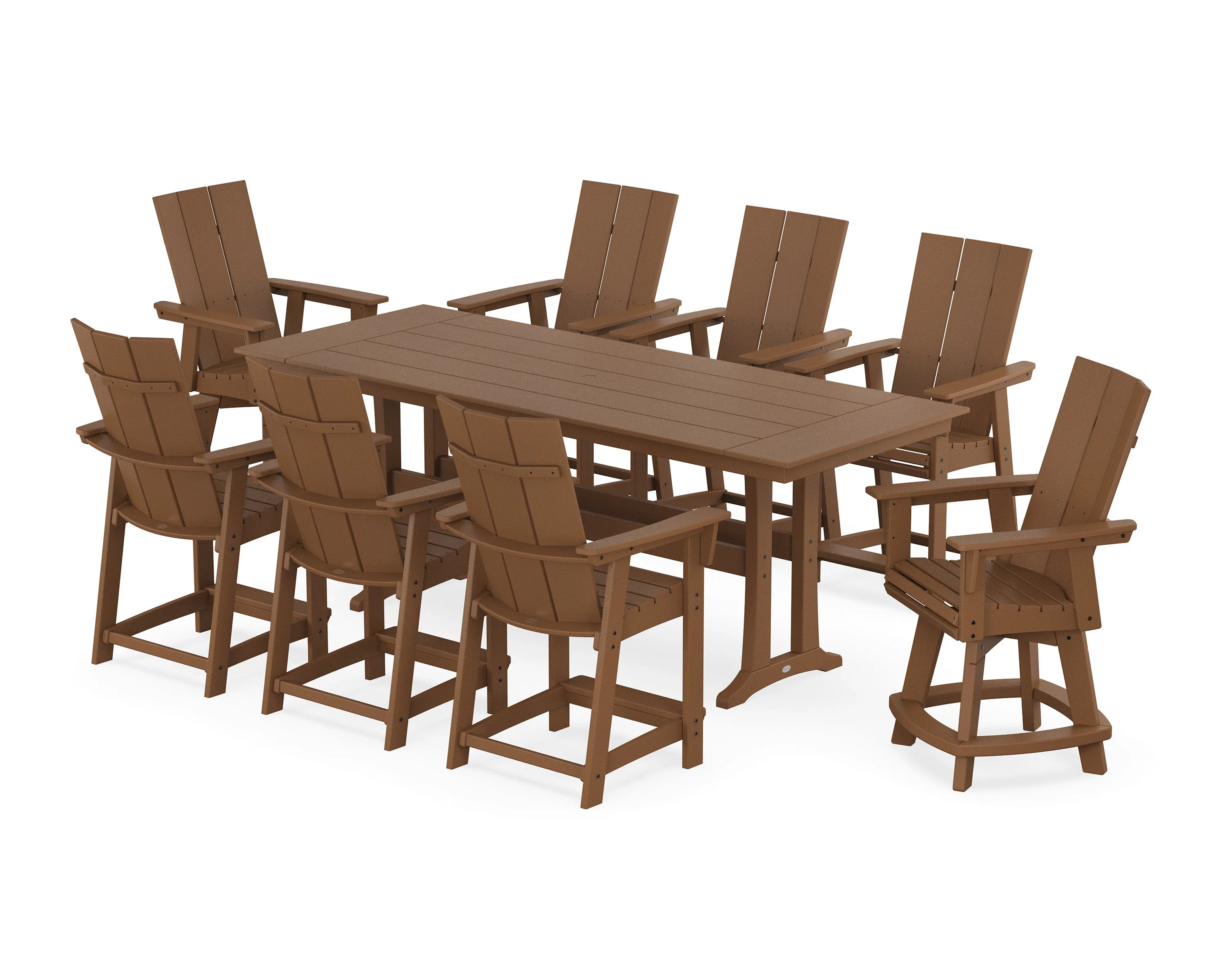 Modern Curveback Adirondack Swivel 9-Piece Farmhouse Counter Set with Trestle Legs