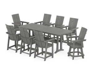 Modern Curveback Adirondack Swivel 9-Piece Farmhouse Counter Set with Trestle Legs