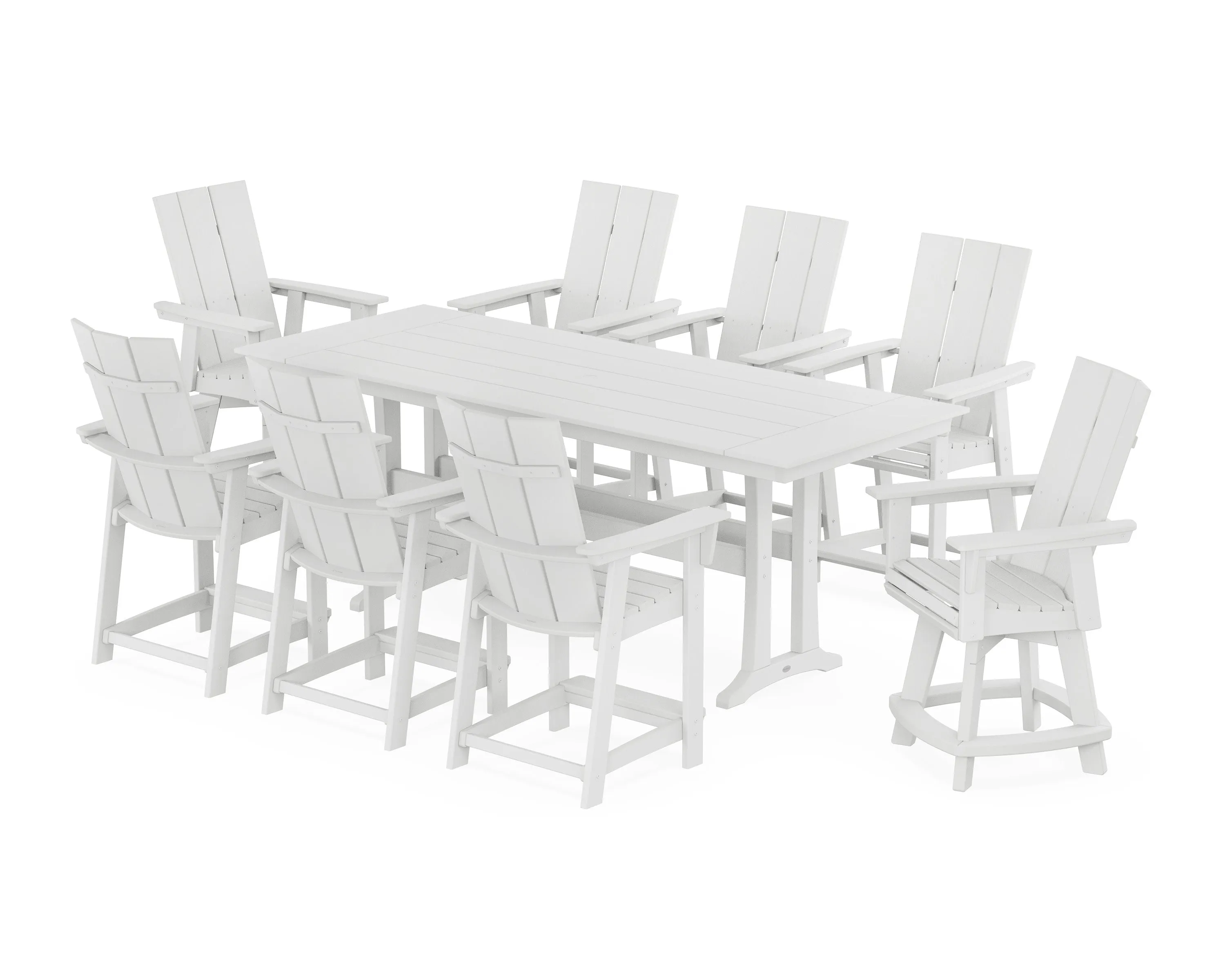 Modern Curveback Adirondack Swivel 9-Piece Farmhouse Counter Set with Trestle Legs