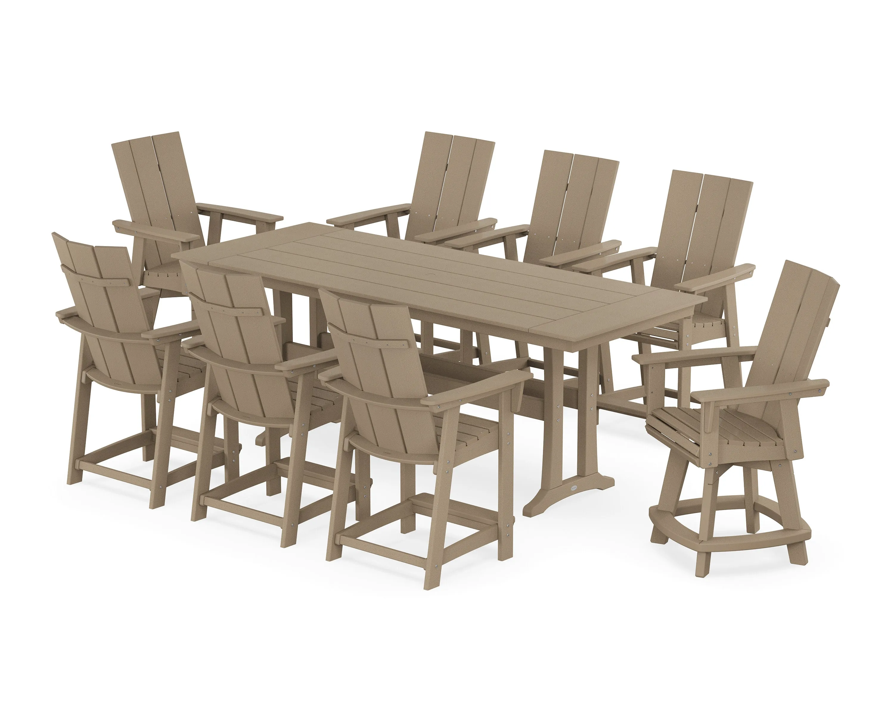 Modern Curveback Adirondack Swivel 9-Piece Farmhouse Counter Set with Trestle Legs
