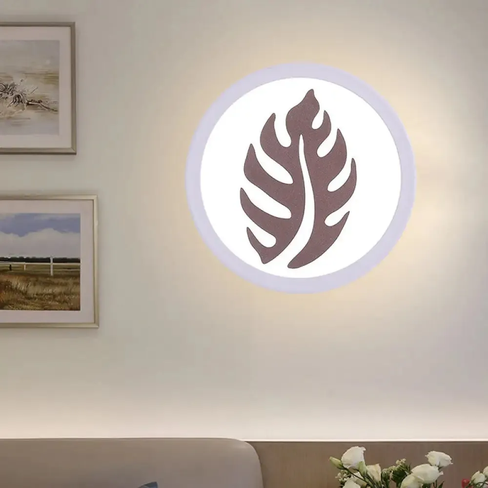 Modern White LED Wall Sconce with Sector/Leaf Pattern & Warm/White Light