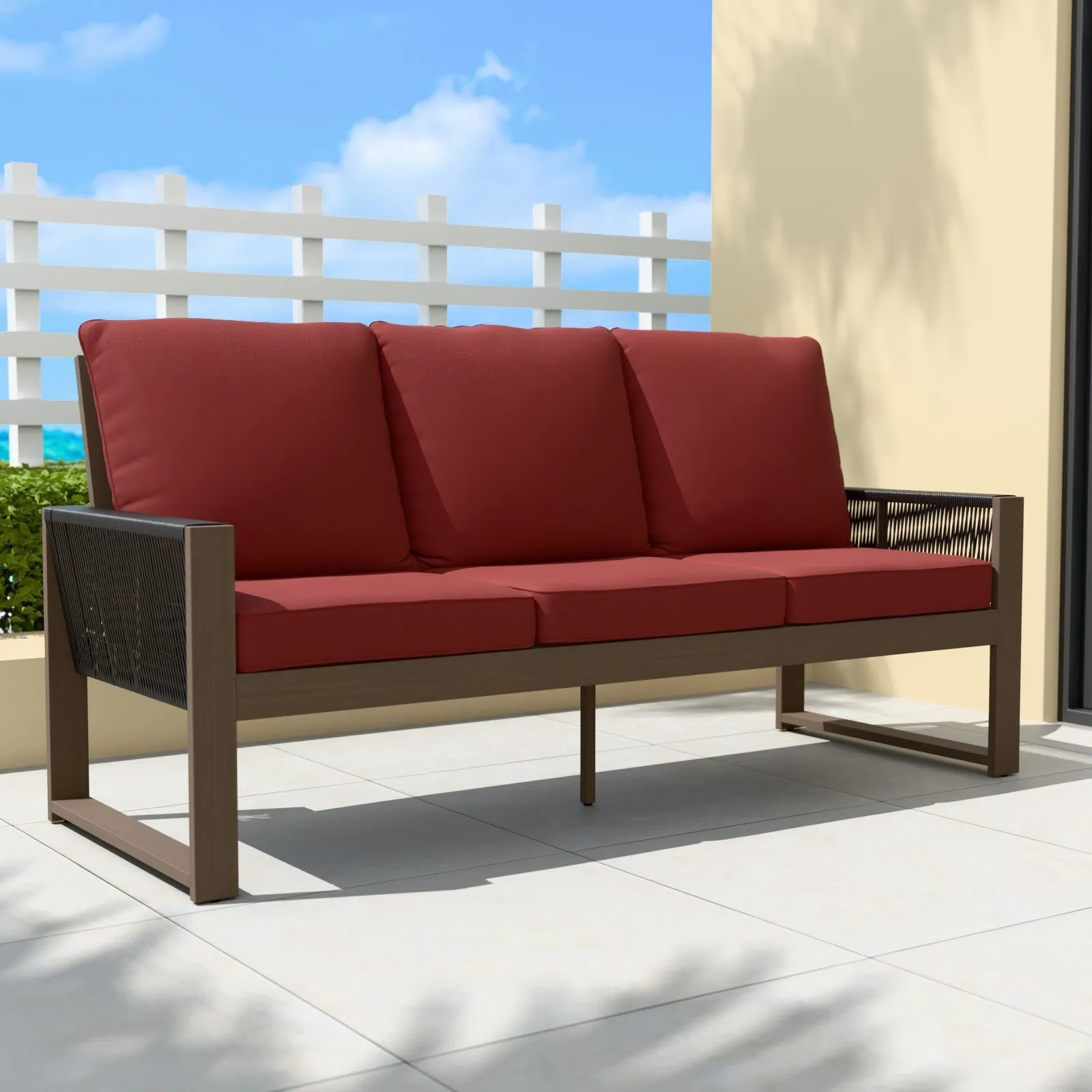 Natural Cedar Patio Furniture, 3 Seat Cedar Outdoor Sofa