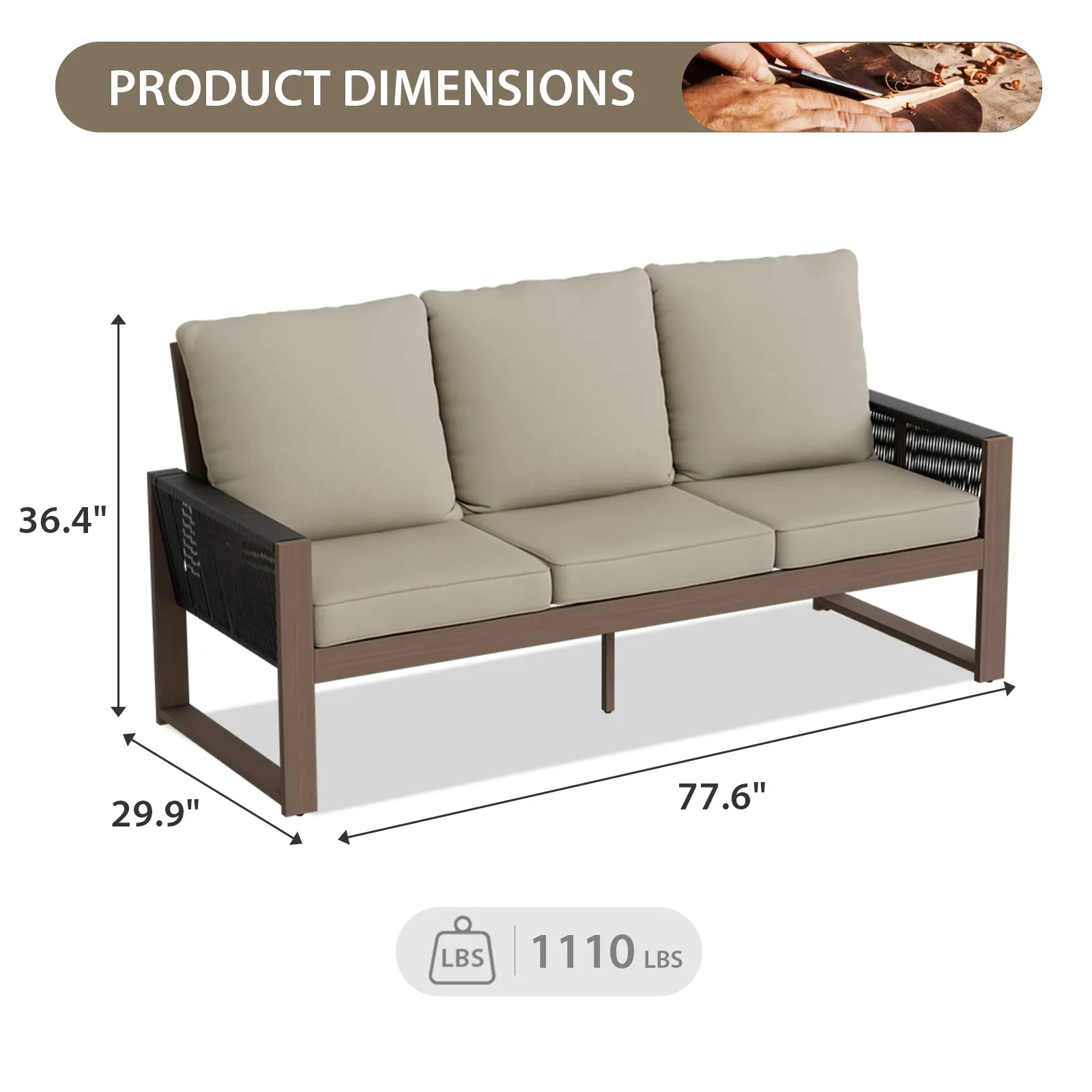 Natural Cedar Patio Furniture, 3 Seat Cedar Outdoor Sofa