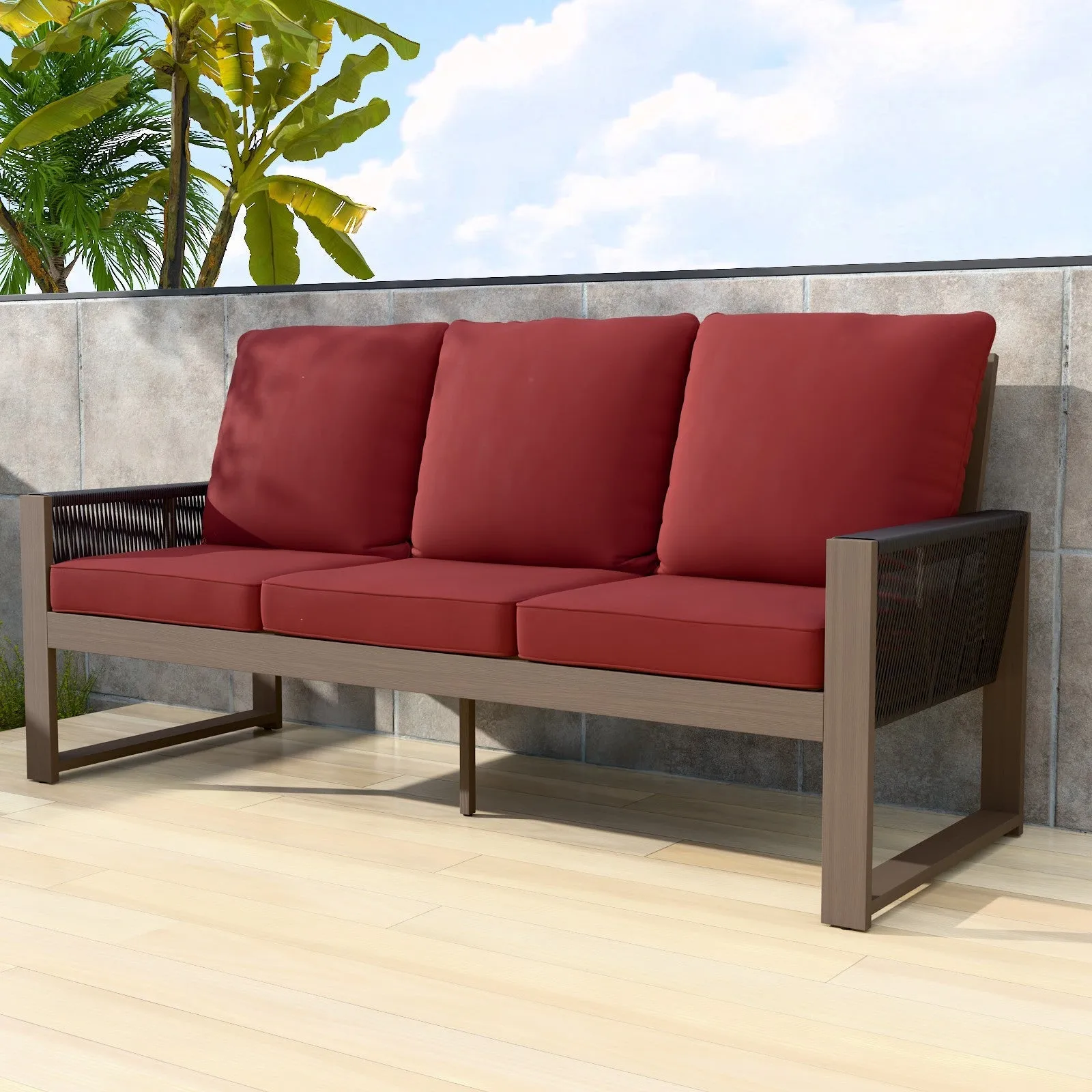 Natural Cedar Patio Furniture, 3 Seat Cedar Outdoor Sofa