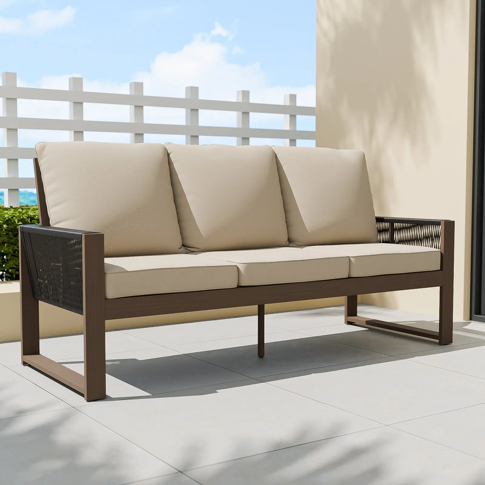 Natural Cedar Patio Furniture, 3 Seat Cedar Outdoor Sofa