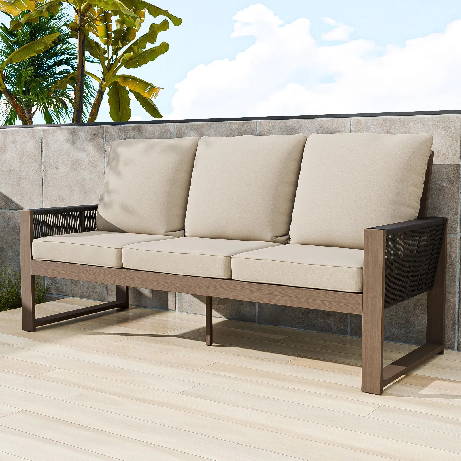 Natural Cedar Patio Furniture, 3 Seat Cedar Outdoor Sofa