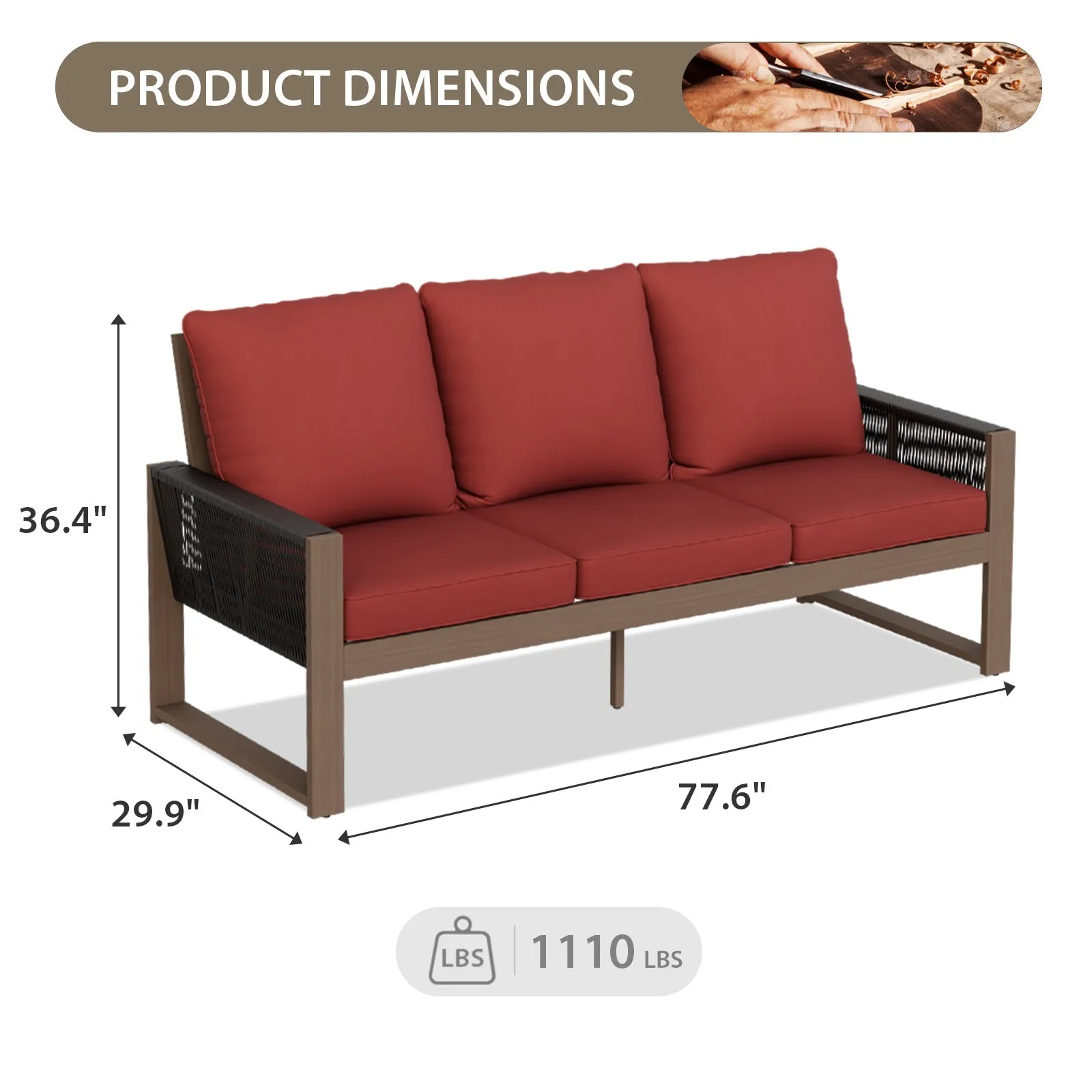 Natural Cedar Patio Furniture, 3 Seat Cedar Outdoor Sofa