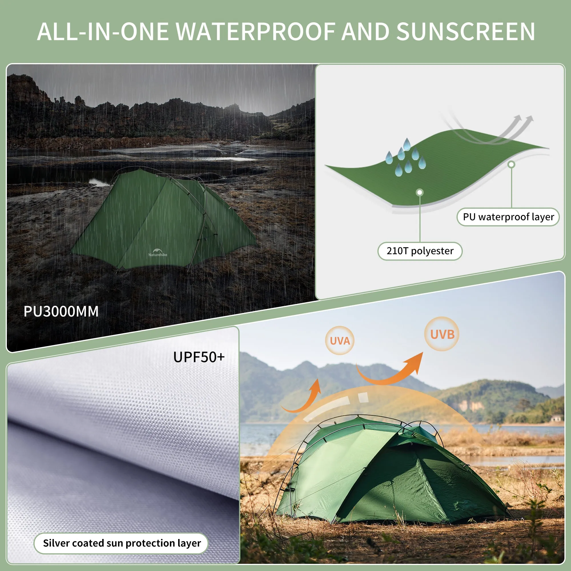 Naturehike Hillock6 One Bedroom One Hall Tent UPF50  Brown Color For 2 people