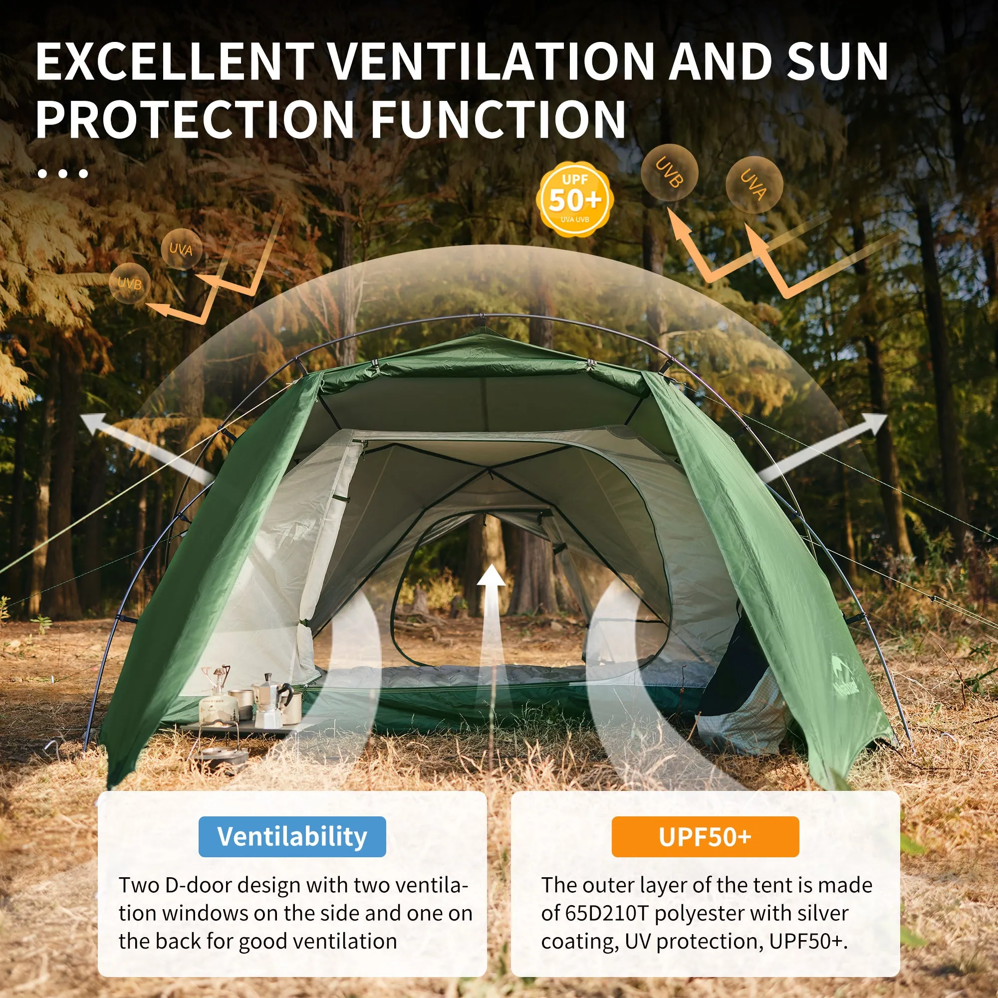 Naturehike Hillock6 One Bedroom One Hall Tent UPF50  Brown Color For 2 people