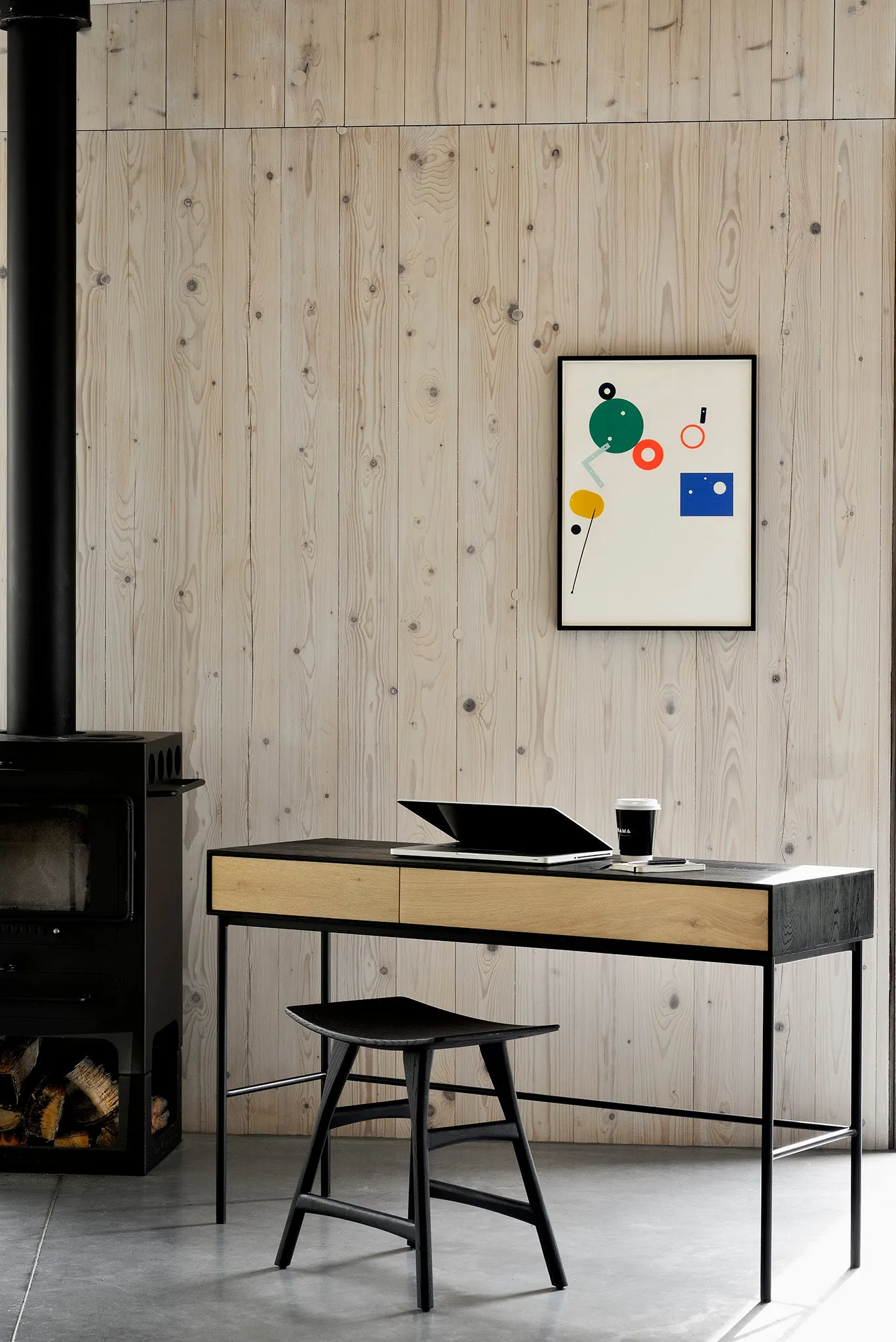 Oak Osso Black Dining Stool - Varnished