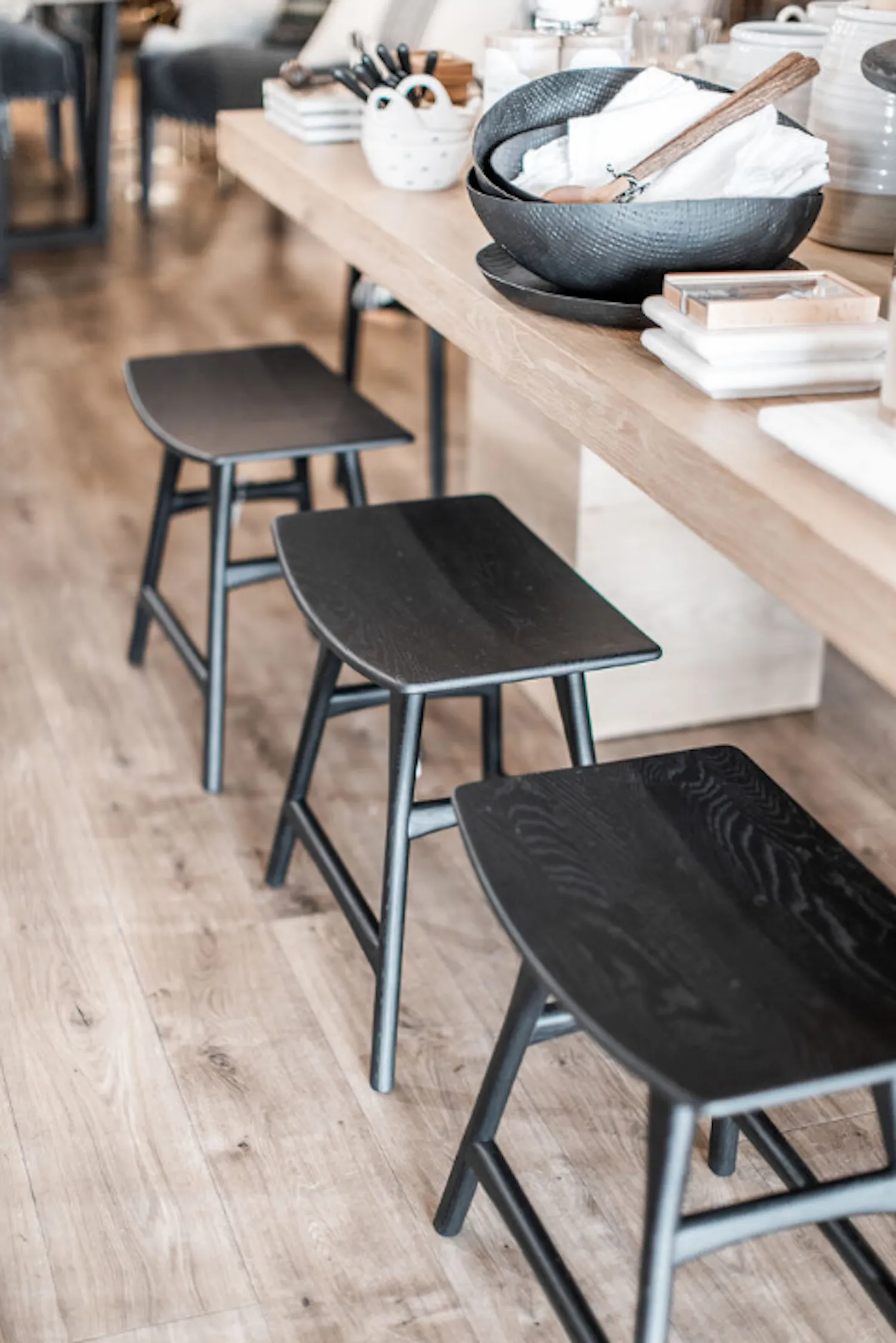 Oak Osso Black Dining Stool - Varnished