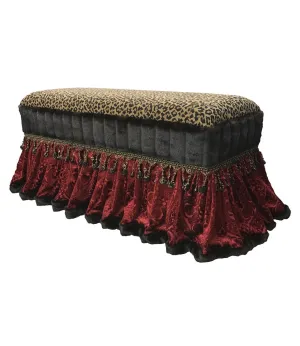 Old World Style Upholstered Bench Red Velvet and Leopard