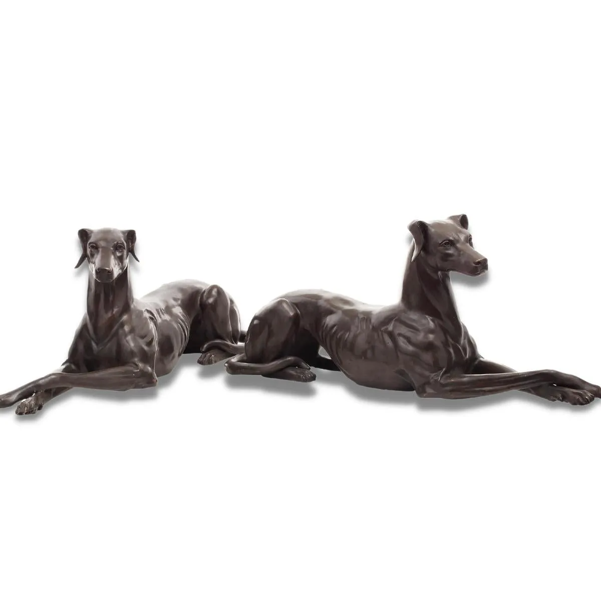 Pair of Bronze Greyhound Statues