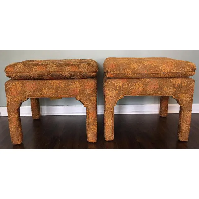 Pair of Upholstered Asian Style Pagoda Benches