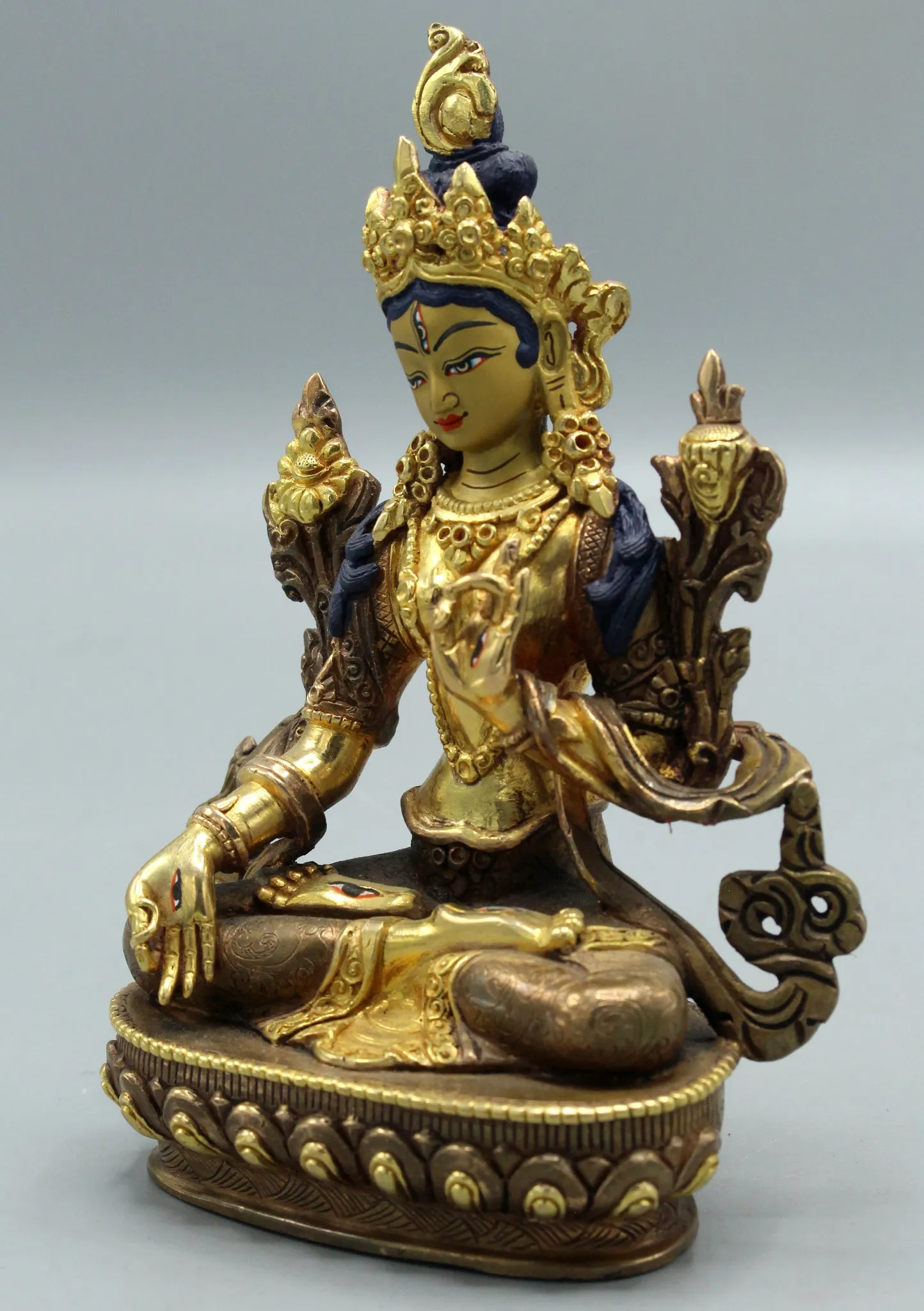 Partly Gold Plated Copper White Tara Statue 6"
