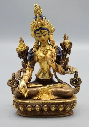 Partly Gold Plated Copper White Tara Statue 6"