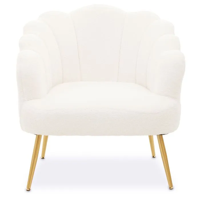 Plush White Furry Fabric Seashell Armchair Metal Legs
