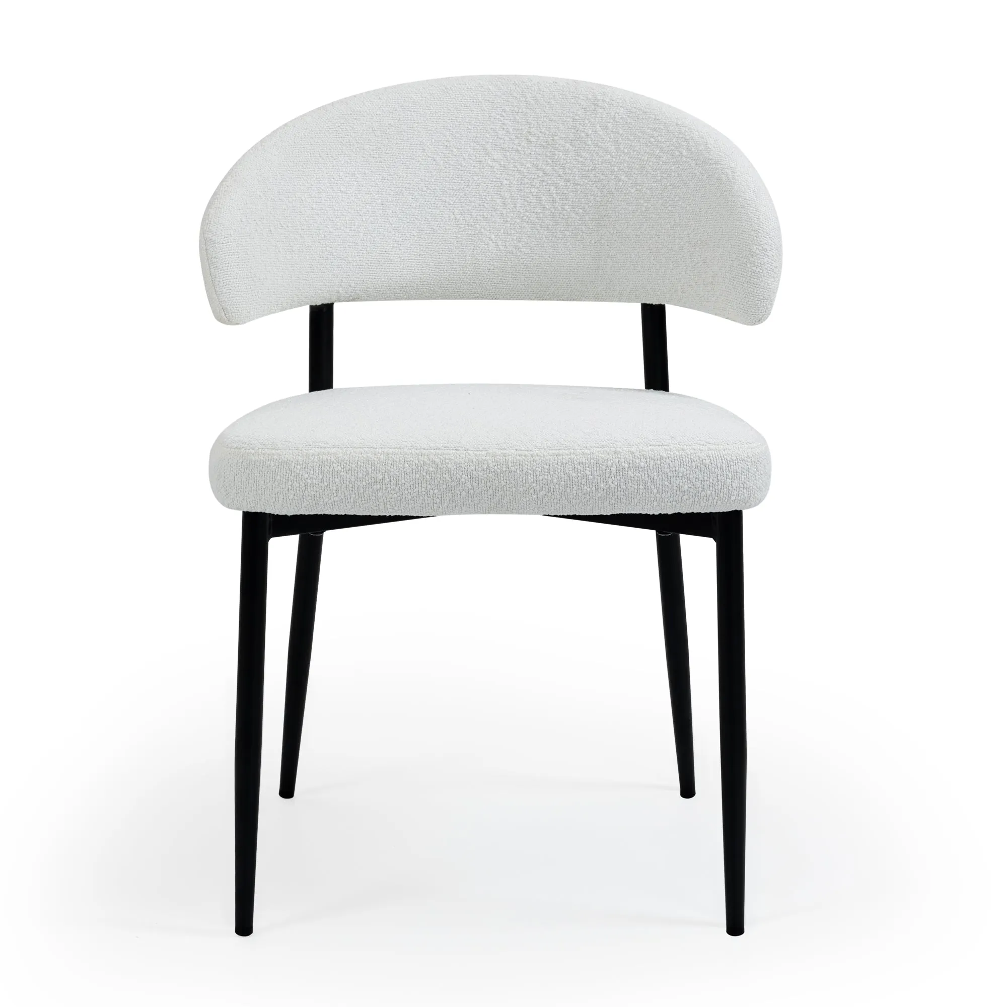 Set of 2 Ayoka White Boucle Dining Chairs with Black Iron Legs