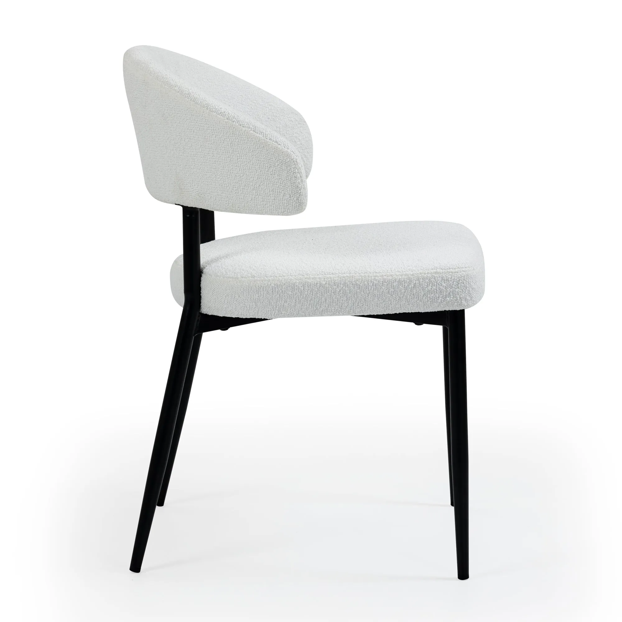 Set of 2 Ayoka White Boucle Dining Chairs with Black Iron Legs