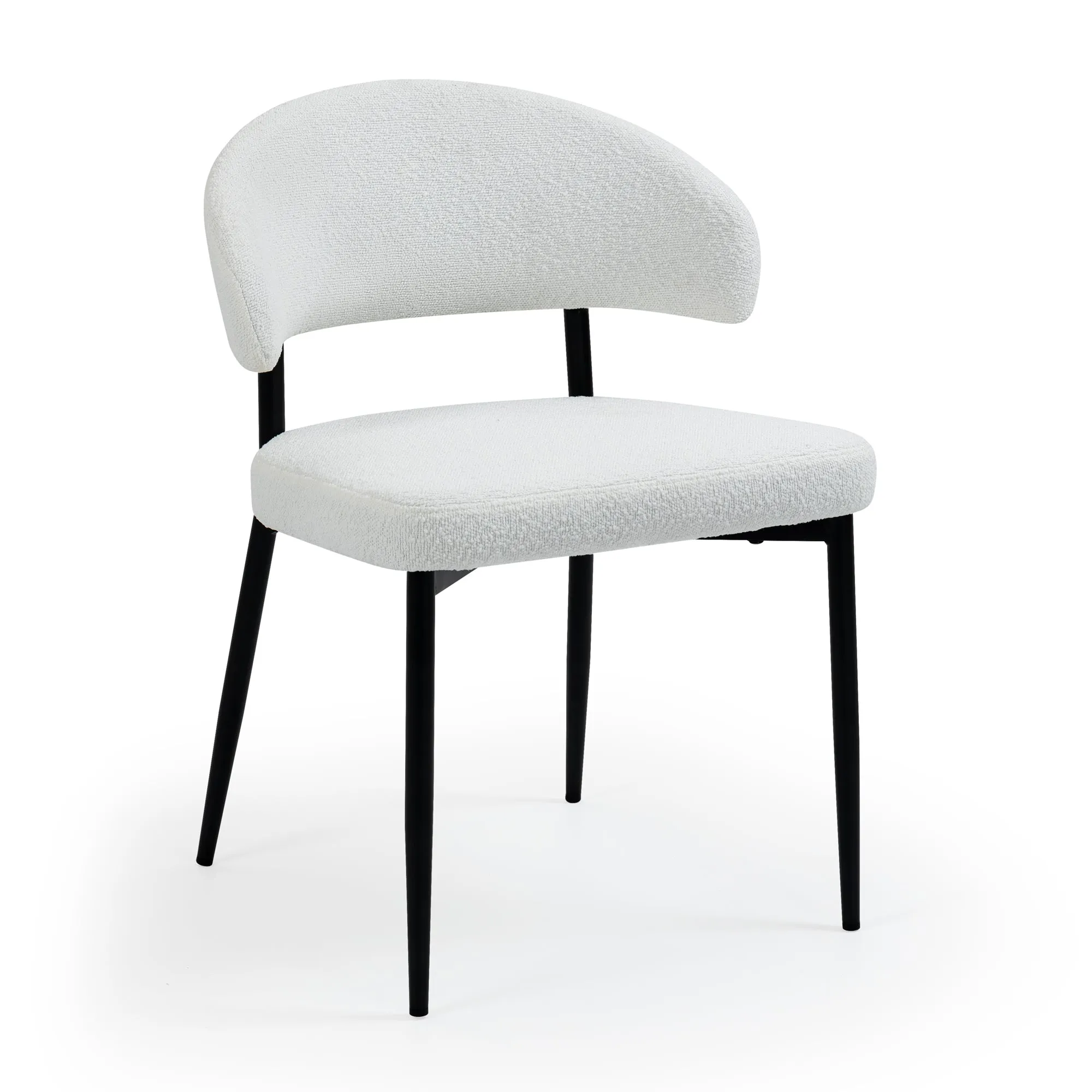 Set of 2 Ayoka White Boucle Dining Chairs with Black Iron Legs