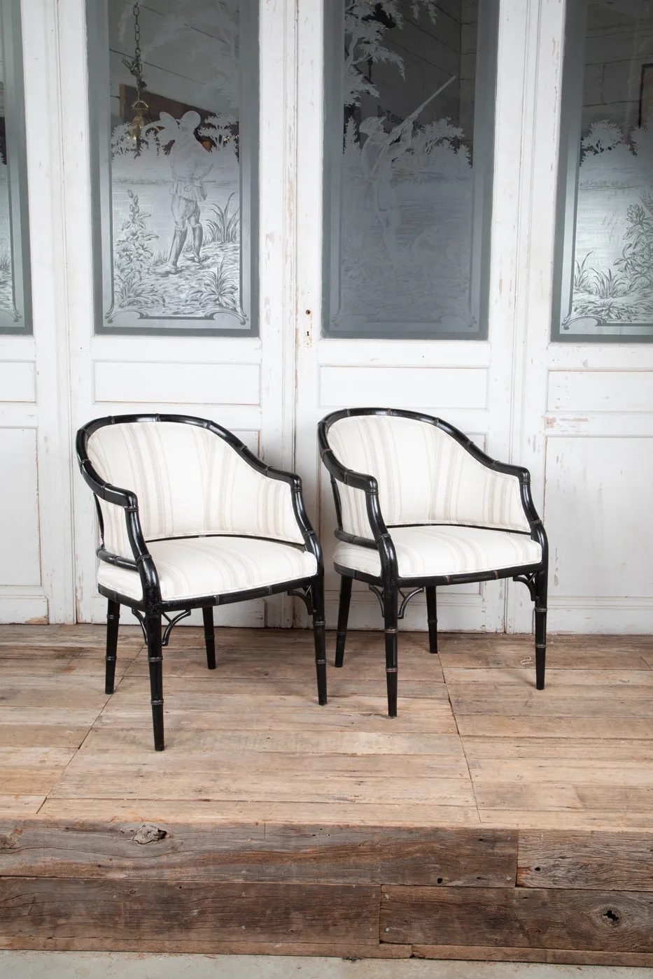 Set of 6 Black Faux Bamboo Arm Chairs