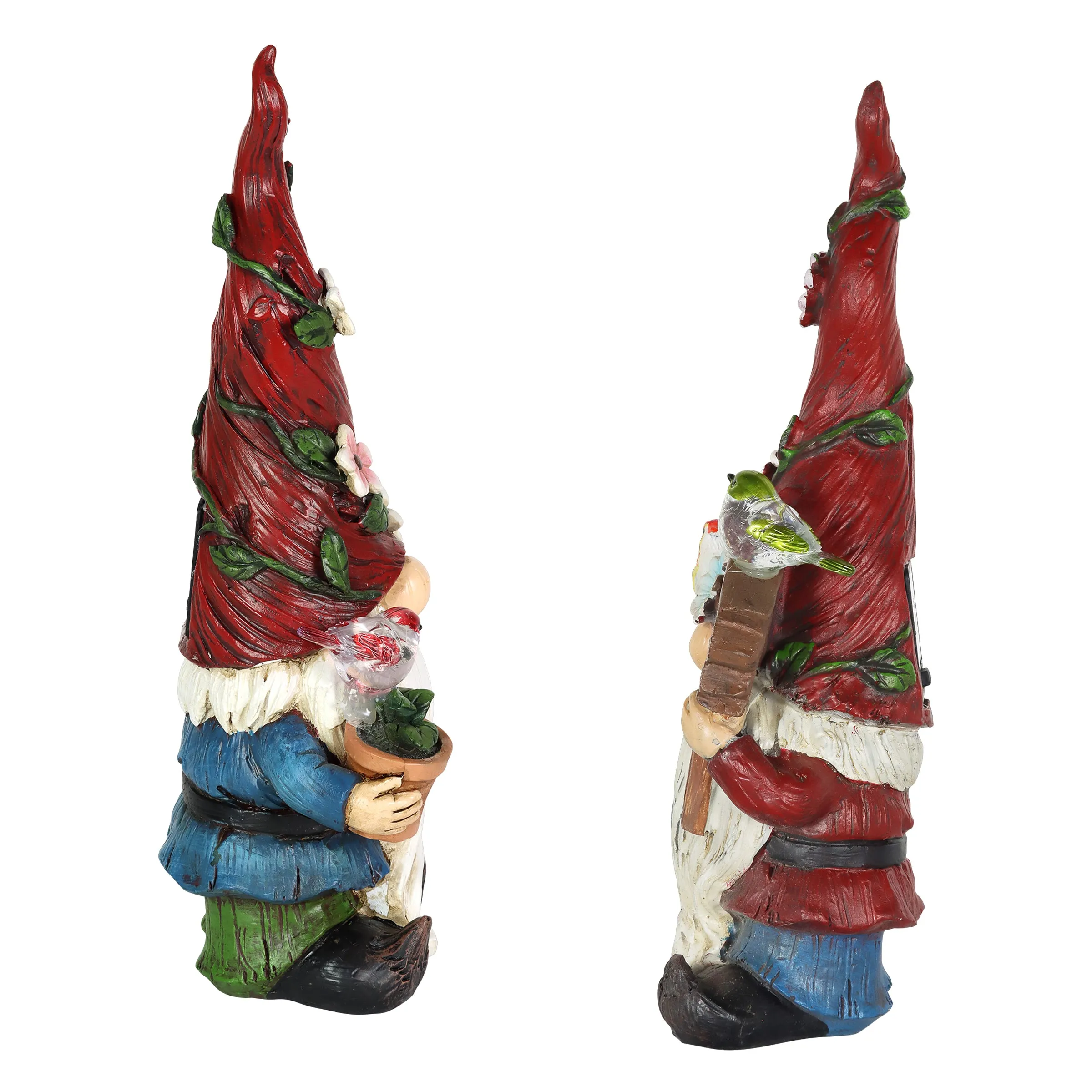 Solar 2 Piece Set Garden Gnome Statues with Welcome Sign, 6 by 12 Inches
