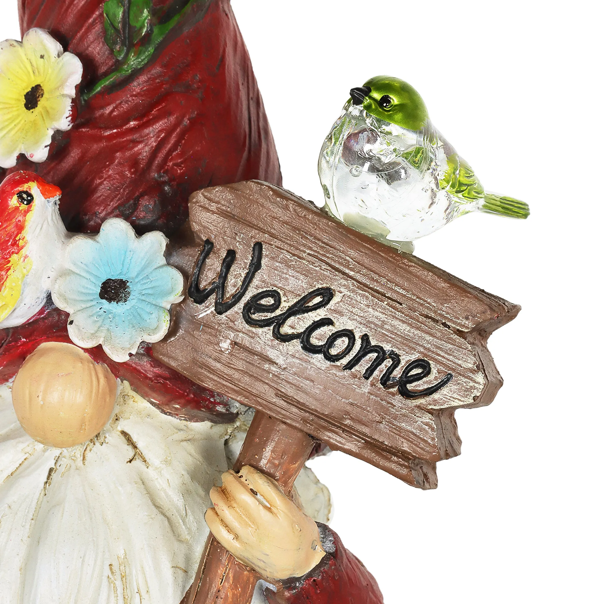 Solar 2 Piece Set Garden Gnome Statues with Welcome Sign, 6 by 12 Inches