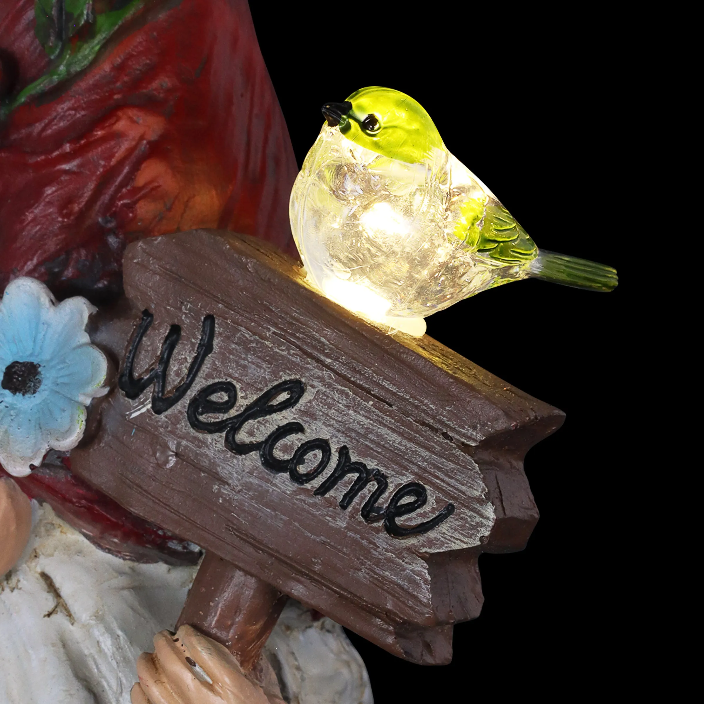 Solar 2 Piece Set Garden Gnome Statues with Welcome Sign, 6 by 12 Inches