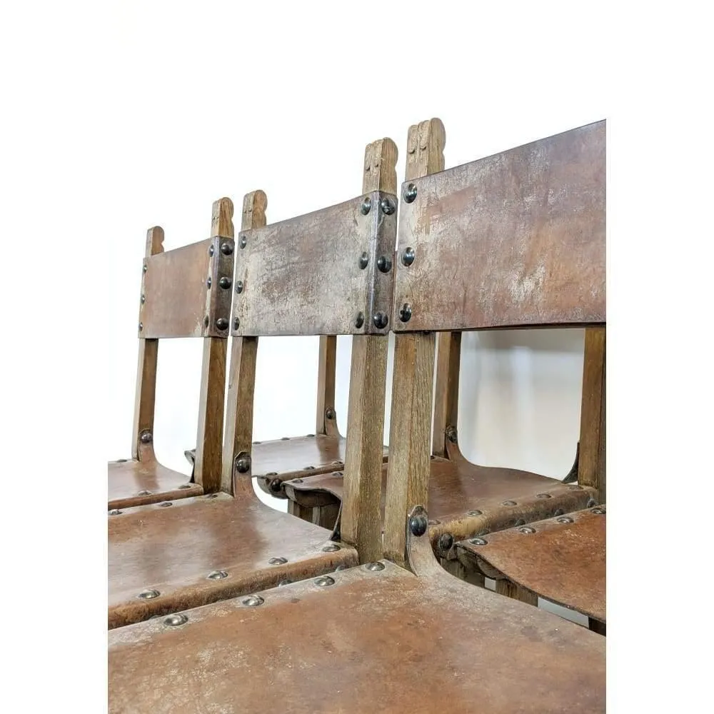 Vintage Dining Chairs - 8 x Spanish Colonial Studded Leather Sling