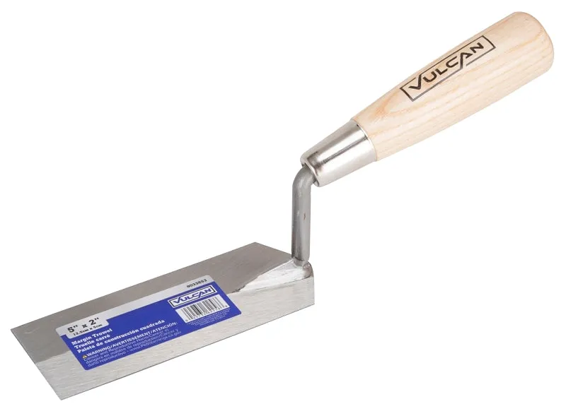 Vulcan 16405 Margin Trowel, 5 in L Blade, 2 in W Blade, Steel Blade, Ergonomic Handle, Hardwood Handle :EA: QUANTITY: 1